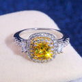 Two Tone Yellow Cushion Halo Clear Pave Finger Ring view 1