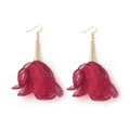 White Purple and Burgundy Fabric Flower Hook Earrings view 8