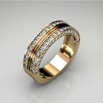 Three Row Crystal Channel Band Ring in Three Metal Tones