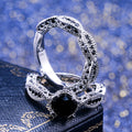 Black Round Crystal Two Piece Filigree Ring Set Polished Metal Jewelry view 3