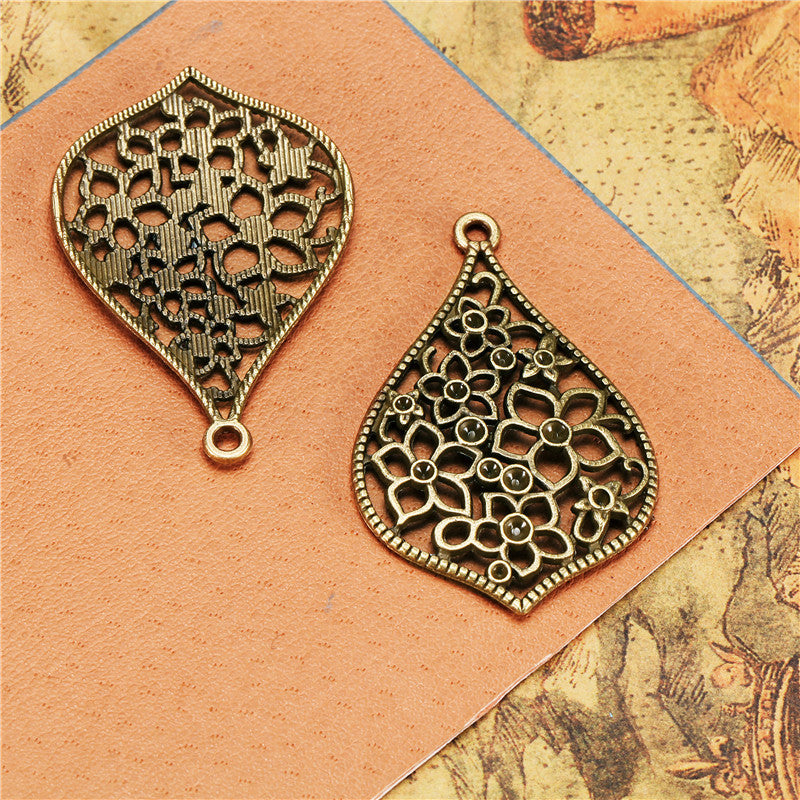 Teardrop Hollow Flower Earring Pendant Charm 44x30mm Ethnic Style