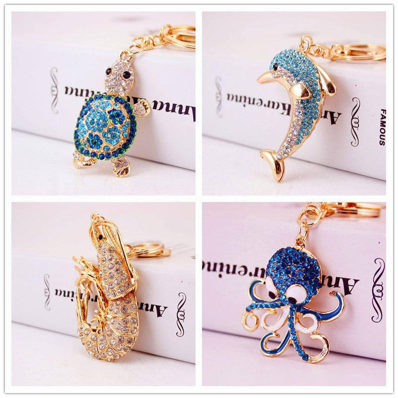 Rhinestone Sea Turtle Keychain Cute Animal Metal Bag Charm for Car Keys