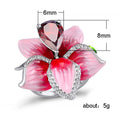 Silver Tone Pink Enamel Orchid Flower Ring Jewelry view 5