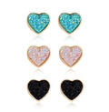 Gold Tone Heart Druzy Stud Earrings in a Three Pair Color Set view 1