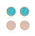 Gold Tone Round Druzy Stud Earrings in a Two Pair Color Set view 1