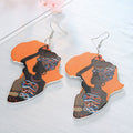 Africa Map Shaped Printed Wood Hook Earrings in Seven Designs view 2