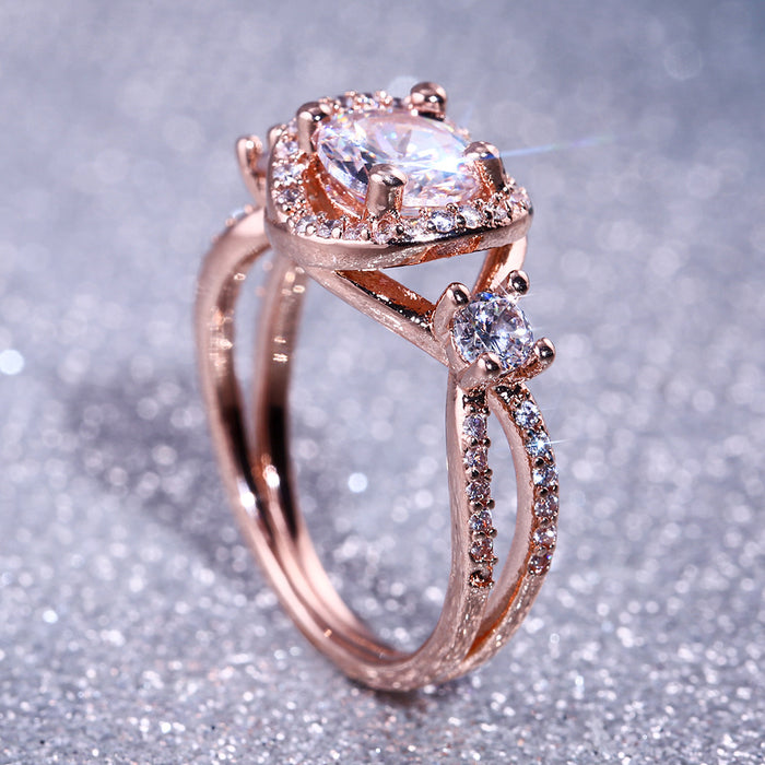 Rose Gold Tone Round Stone Star Accent Ring In A Polished Decorative Design