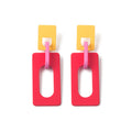 Red Yellow and Pink Geometric Long Statement Stud Earrings view 6