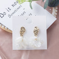 Gold Textured Oval and White Petal Cluster Stud Earrings view 2