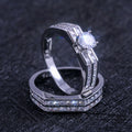 Square Center Stone Three Piece Ring Set With Clear Stone Accents view 1