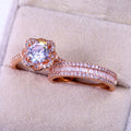 Rose Gold Round Stone Double Band Ring Set With Clear Stone Accents view 4