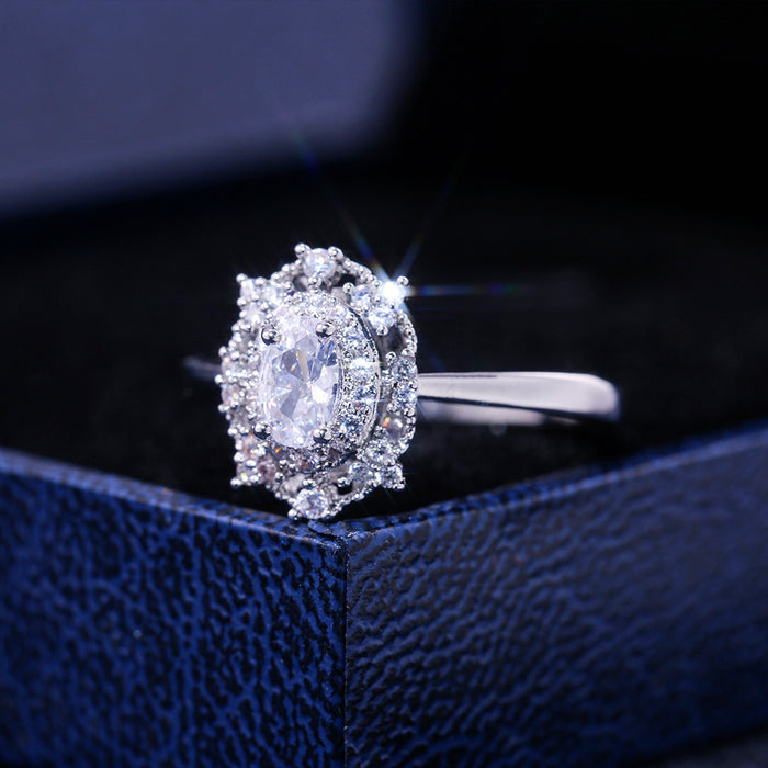 Silver Tone Round Cluster Ring With Split Shank Statement Jewelry