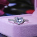 Silver Heart CZ Halo Ring Split Shank Pave Band Sizes view 2