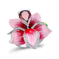 Silver Tone Pink Enamel Orchid Flower Ring Jewelry view 1