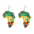 Africa Map Shaped Printed Wood Hook Earrings in Seven Designs view 5
