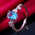 Rose Gold Sea Blue Oval CZ Leaf Floral Band Ring Sizes view 3