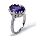 Silver Tone Oval Purple Crystal Halo Ring Fashion Jewelry view 2