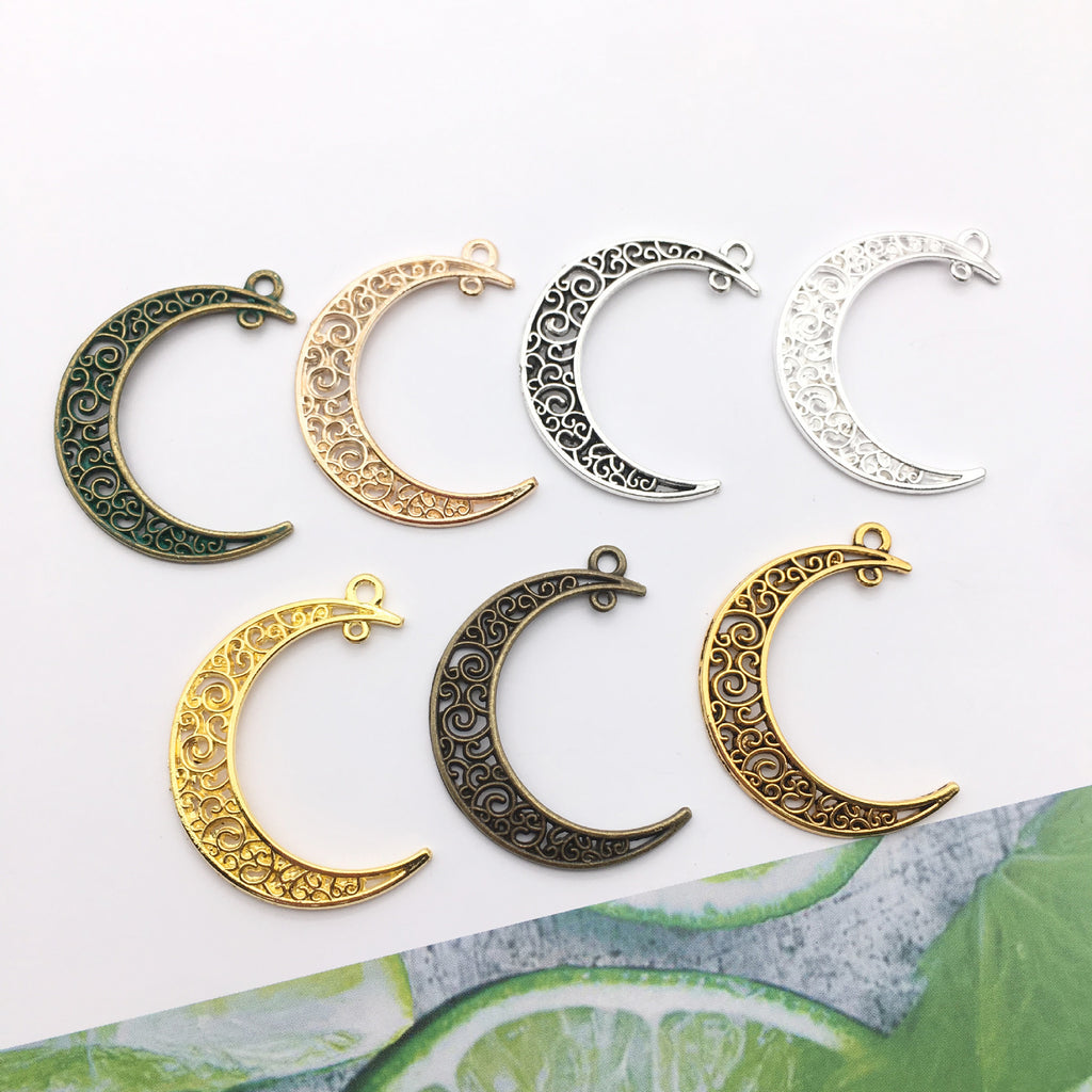 Vintage Zinc Alloy Hollow Moon Star Charm Pendant for DIY Necklace Keychain Jewelry