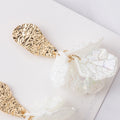 Gold Textured Oval and White Petal Cluster Stud Earrings view 3