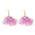 White Purple and Burgundy Fabric Flower Hook Earrings view 5