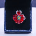 Silver Tone Red Enamel Poppy Flower Ring Jewelry Design view 4