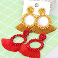Crystal Bead Flower Hoop Fringe Tassel Earrings Six Colors view 4
