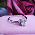 Silver Heart CZ Halo Ring Split Shank Pave Band Sizes view 3