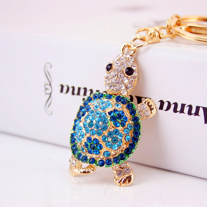 Rhinestone Sea Turtle Keychain Cute Animal Metal Bag Charm for Car Keys