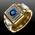 Square Stone Geometric Link Signet Rings In Two Two-Tone Styles view 1
