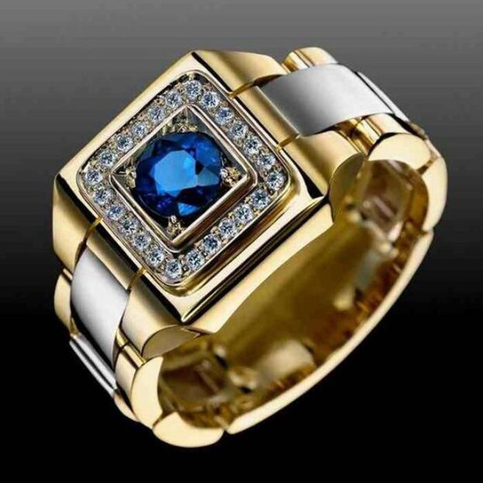 Square Stone Geometric Link Signet Rings In Two Two-Tone Styles