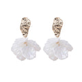 Gold Textured Oval and White Petal Cluster Stud Earrings view 6