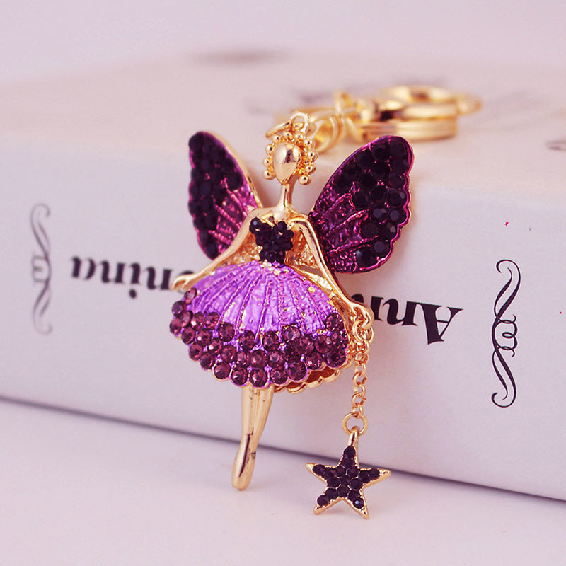 Cute Angel Fairy Girl Keychain with Star and Butterfly Metal Bag Charm