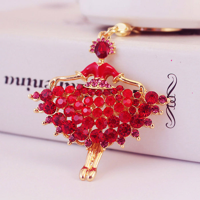 Rhinestone Ballerina Girl Keychain Finished Zinc Alloy Angel Bag Charm