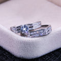 Square Center Stone Three Piece Ring Set With Clear Stone Accents view 4