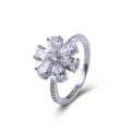 Silver Floral Cluster Statement Ring In A Polished Decorative Design view 2