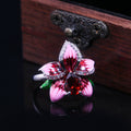 Silver Tone Pink Enamel Orchid Flower Ring Jewelry view 3