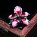 Silver Tone Pink Enamel Orchid Flower Ring Jewelry view 2