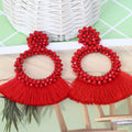 Crystal Bead Flower Hoop Fringe Tassel Earrings Six Colors view 8
