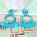 Crystal Bead Flower Hoop Fringe Tassel Earrings Six Colors view 6
