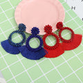 Crystal Bead Flower Hoop Fringe Tassel Earrings Six Colors view 3