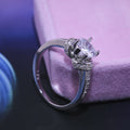 Silver Heart CZ Halo Ring Split Shank Pave Band Sizes view 4