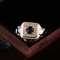 Square Stone Geometric Link Signet Rings In Two Two-Tone Styles view 4