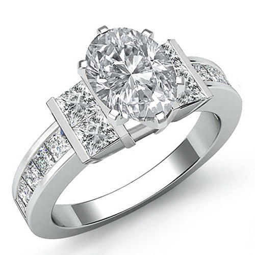 Silver-Tone Round Solitaire Ring With Square Halo Setting shown in angled product view