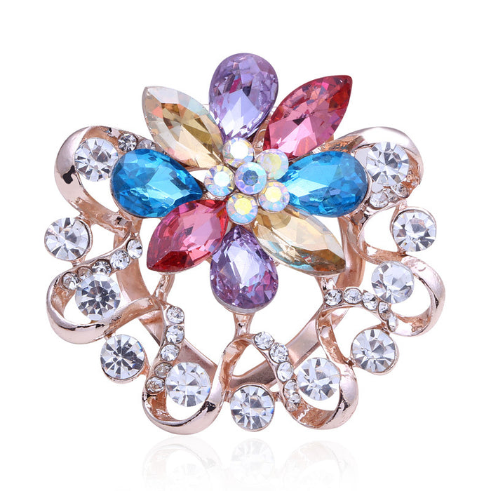 Faceted Glass Flower Scarf Clip Brooch in Two Colorways