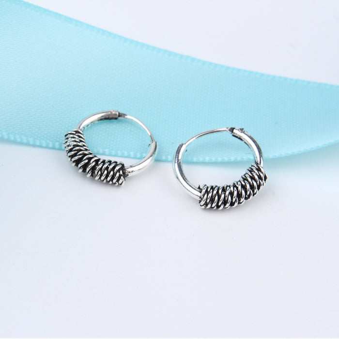 Antique Silver Tone Small Hoop Earrings in Six Textured Designs