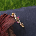 Gold Tone Leaf Vine Ring With Pink Stones Statement Jewelry view 3