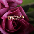 Gold Tone Leaf Vine Ring With Pink Stones Statement Jewelry view 2