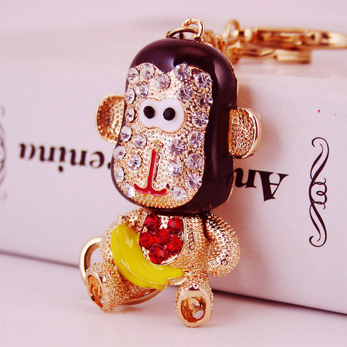Cute Rhinestone Monkey Animal Metal Keychain Bag Charm Accessory