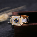 Square Stone Geometric Link Signet Rings In Two Two-Tone Styles view 3