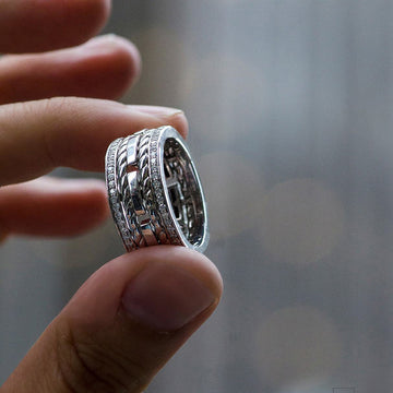 Wide Multi-Row Crystal Band Ring in Three Metal Finishes